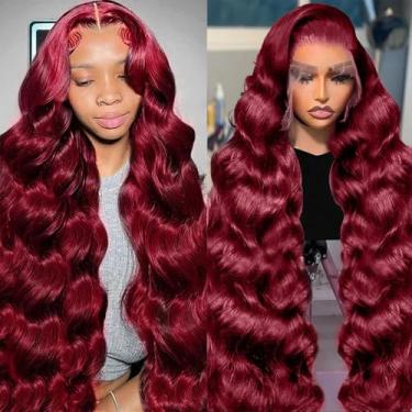 Imagem de JTMMP Perucas de cabelo humano 20 polegadas 99J Borgonha Lace Front Wigs 33x15 Ondulação corporal perucas de cabelo humano pré-arrancadas 99j vinho vinho tinto sem cola para mulheres