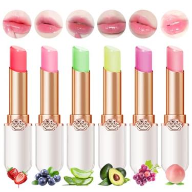 Imagem de Conjunto de 6 batons de geleia, pêssego, aloe vera, morango, mirtilo, abacate, uva, geléia, batom, hidratante para mudança de temperatura, batom de longa duração, protetor labial nutritivo, brilho