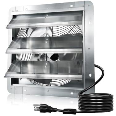 Imagem de Hiorucet Exaustor de obturador de 17 cm montado na parede com cabo de alimentação de 1,8 metros, exaustor de alumínio de baixo ruído de 760 CFM para estufa, garagem, loja, sótãos, galpão, ventilador