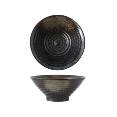 Imagem de Tigela de arroz redonda esmaltada em forno de cerâmica utensílios de mesa criativos domésticos japoneses -16,5 cm [ponta preta]