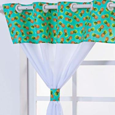 Imagem de Cortina para Cozinha 2,00x1,40 Oxford Com Ilhos e Bando Estampado + Pr