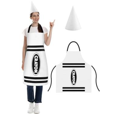 Imagem de Teenyyou Avental de giz de cera e chapéus engraçados de cone de gnomo para adultos, fantasia de fantasia de Halloween, cosplay (branco)