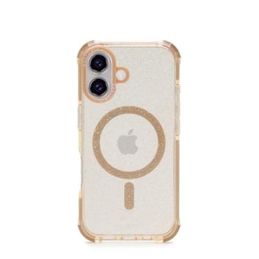 Imagem de Customic Capinha Case Capa para Celular iPhone 16 (6.1"), Impactor Space Anti Impacto Proteção Militar 4 metros contra quedas, Compatível Mag-Safe, Antiamarelamento, Transparente com Glitter Gold