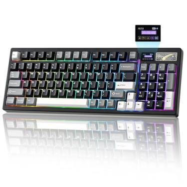 Imagem de YUNZII Teclado mecânico para jogos IF99 sem fio com tela ICD inteligente, QMK/VIA Programável BT/2.4G/USB-C Junta Hot Swap RGB 96% Layout para Mac/Win (preto, interruptor linear zero)