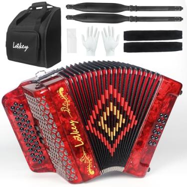 Imagem de Lotkey Acordeão diatônico de 34 teclas, acordeões de celuloide multitons 3412 mais altos e claros do que plástico para adultos, iniciantes, profissionais com bolsa atualizada, tiras, protetor de pulso