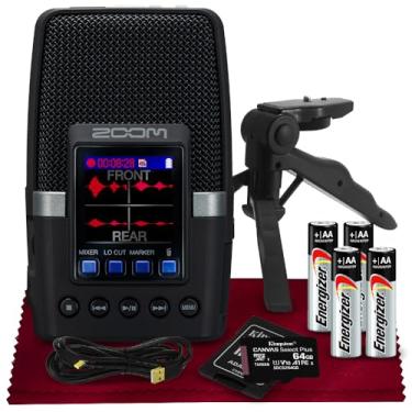 Imagem de Zoom H2essential Gravador prático com vários microfones, flutuador de 32 bits, gravador portátil com 3 microfones integrados + micro SD de 64 GB, baterias, cabo USB e tripé para música, podcast