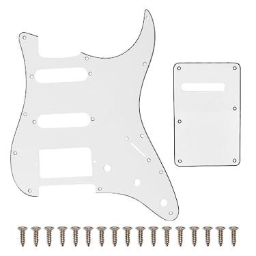 Imagem de SAPHUE HSS Conjunto de 11 furos para guitarra elétrica e placa traseira para Fender EUA/México, peças de guitarra estilo moderno Stratocaster (3 camadas brancas)