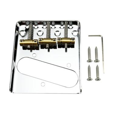 Imagem de OVSAL Ponte de guitarra fixa vintage com placa de base de aço de 3 selas de latão compensado, ponte de guitarra de 54 mm compatível com peças de reposição para guitarra elétrica estilo Telecaster
