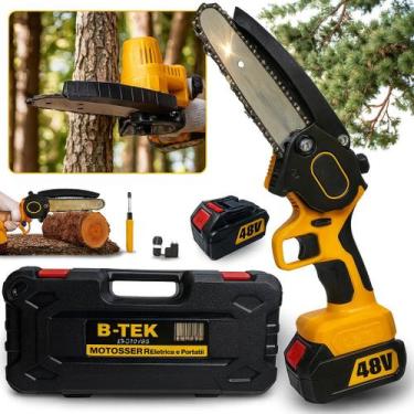 Imagem de Mini Motosserra Profissional Sem Fio 48V Bivolt a Bateria  Serra Elétr