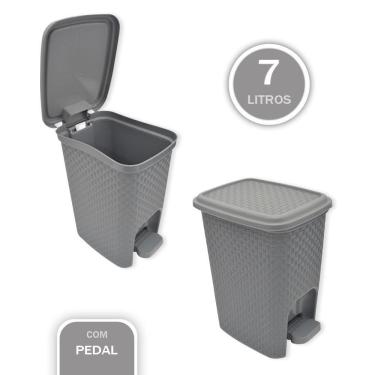 Imagem de Lixeira Com Pedal Trama Rattan 7 Litros Cinza