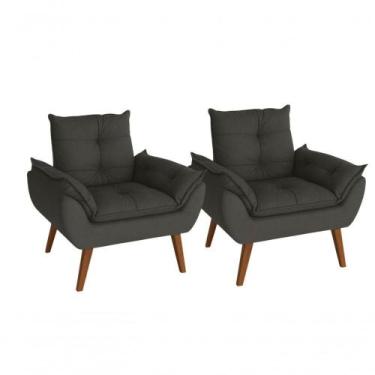 Imagem de Kit 02 Poltrona/cadeira Decorativa Glamour Opala Com Pés Quadrado Chum