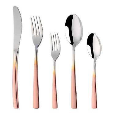 Imagem de Conjunto de talheres de 20 peças da Buyer Star, talheres de jantar de casamento reutilizáveis em aço inoxidável prata dourada, Gradient Rose Gold