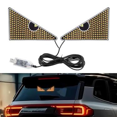 Imagem de Juren Luz de olhos de diabo para para-brisa de carros, luzes LED olho de demônio, luz de janela traseira de carro, sinal de raiva de estrada, iluminação cintilante, USB, dispositivos legais amarelo
