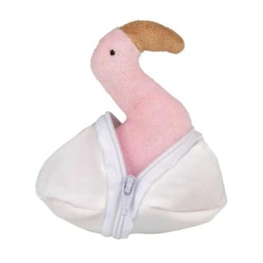 Imagem de Bichos de Pano Flamingo de Pelúcia, Material Antialérgico, Rosa e Branco, Feito com Plush e Fibra Reciclada