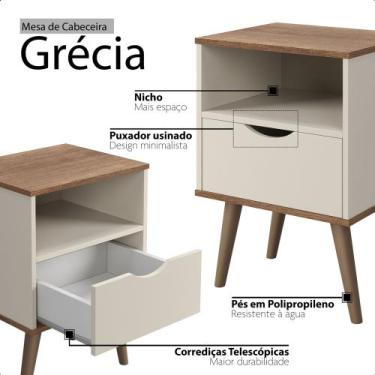 Imagem de Mesa de Cabeceira Grécia Pés Palito Retrô Quarto Canto Lateral Gaveta 