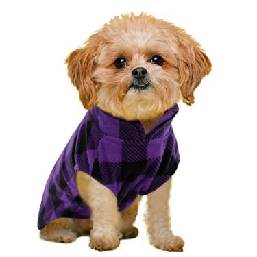 Imagem de KAMA BRIDAL Casaco para cães primavera outono inverno pulôver cachorro colete de lã para cães pequenos e médios suéter de cachorro fino vermelho e preto xadrez (pequeno, roxo)