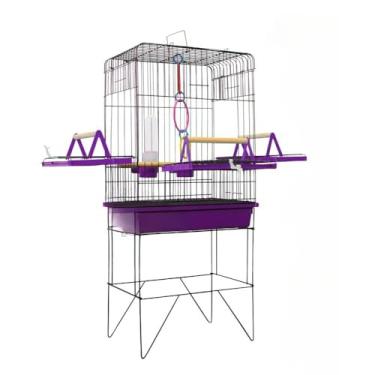 Imagem de Gaiola Viveiro Calopsita Com Bandejas Laterais C/Pé Grande AgapóRnis Aves Mansas Duplex/Triplex(GRADE PRETA - LILÁS JEL)