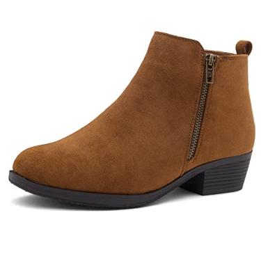 Imagem de Shoe Land Botas Femininas Ellaire de Salto Baixo com Zíper Toe Amêndoa, Botas Casuais, Tamanho 8.5 1836 Bronzeado