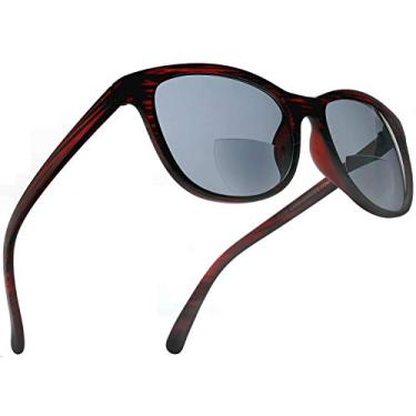 Imagem de SAMBA SHADES Óculos de sol bifocais de leitura modernos com armação preta fosca e vermelho vinho, lente cinza, ampliação de 1,50 para homens e mulheres