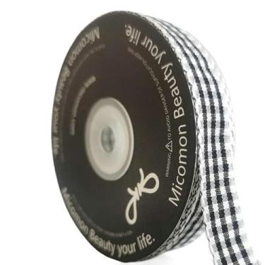 Imagem de MIKEMENG Fita xadrez tafetá preta e branca de 25 metros com rack Rick Zig Zag RIC Rac Edge Checkred Ribbon para decoração de férias embalagem de presente (1,5 cm, preto)
