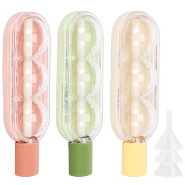 Imagem de 3 moldes grandes para cubos de gelo, formas de gelo esféricas de silicone, bandejas de uísque redondas empilháveis para freezer, máquinas de gelo esféricas com tampas, fáceis de encher e soltar para