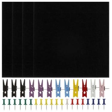 Imagem de Pacote com 4 azulejos de cortiça de feltro, azulejos de parede de feltro de 11,8 x 11,8, quadro de avisos de cortiça, quadro de pinos quadrados para parede, placa de cortiça adesiva de 0,9 cm de