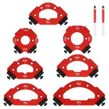 Imagem de Modelo de raio de canto de roteador, conjunto de guia de roteamento de canto com cortador de corte, gabarito de raio de roteador para projeto de corte de borda de madeira (R10 R15 R20 R25 R30 R35 R40