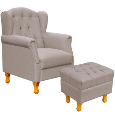 Imagem de Poltrona Com Puff Paris Luis Xv L02 Linho Bege - LYAM DECOR