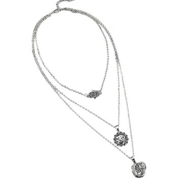 Imagem de Colar Gargantilha Camadas Boho Chic Hamsá Lua e Sol