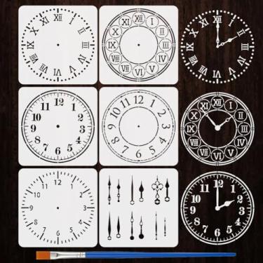 Imagem de FINGERINSPIRE 6 peças de estêncil de pintura de rosto de relógio com um pincel 30 x 30 cm, números, numerais romanos, estêncil, padrão de relógio, modelo de desenho, estêncil, para pintura em tela de