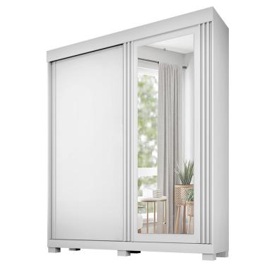 Imagem de Guarda Roupa 2 Portas De Correr Com Espelho 3 Gavetas Mônaco Benetil Branco
