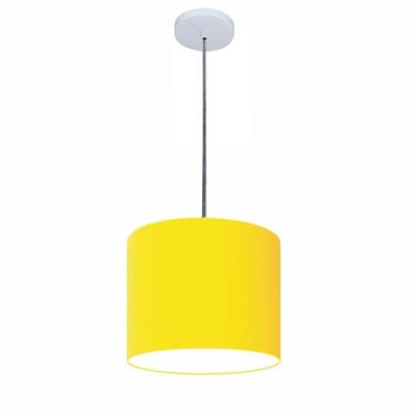 Imagem de Lustre Luminária Pendente Vivare Free Lux Pe-4106br Cúpula Em Tecido 20x25cm Amarelo Canopla Branca E Fio Cristal