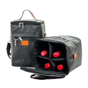 Imagem de Bolsa TéRmica Para 4 Garrafas Ou 2 Garrafas + 2 TaçAs - Ideal Para Vinho, Cerveja, Gin E Champanhe, Wine Bag Cooler Com EspaçO Para TaçAs(PRETO LISO)