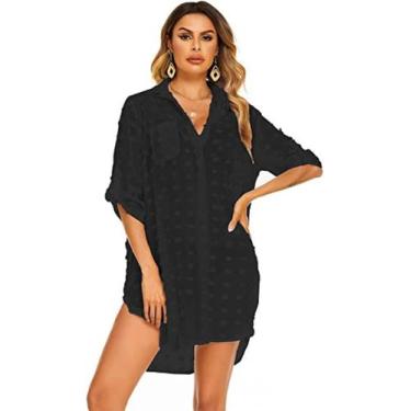 Imagem de Praia de maiô feminino encobriu camisa biquíni beachwear bat - HUOGUO