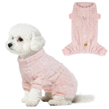 Imagem de Topbuti Pijama de pelúcia para cães pequenos e gatos, suéter para cães com coleira ultramacia e quente para animais de estimação para filhotes de cachorro macacão para inverno e Natal (rosa, médio)