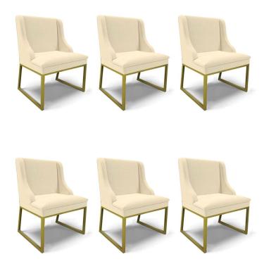 Imagem de Cadeira Sala de Jantar Industrial Dourado kit 6 Liz Linho Bege D03 - D`Rossi