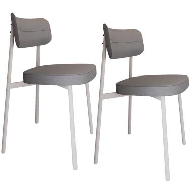 Imagem de Kit 02 Cadeiras Estofada Para Sala de Jantar Astrid Branco C01 Linho Cinza - Lyam Decor