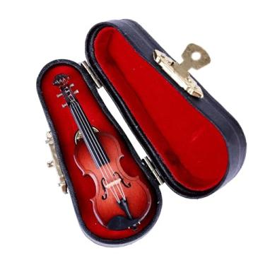 Imagem de Dselvgvu Miniatura de madeira instrumento musical moda lapela broche mini instrumento musical réplica modelo com veludo vermelho forrado instrumento estojo presente aniversário decoração ornamento