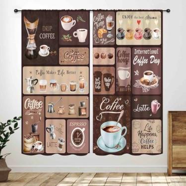 Imagem de Cortinas de janela de café, cozinha, rústico, vintage, latte, cappuccino, tema de feijão, casa de fazenda, marrom, tratamento de janela para quarto, sala de estar, café, drapeado, 2 painéis, 106 x 113