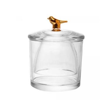 Imagem de Manteigueira Francesa de Vidro Com Tampa formato de Pássaro Gold 9,5x9
