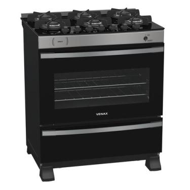 Imagem de Fogão a Gás Maxi Vítreo 6Q Inox Venax, Bivolt