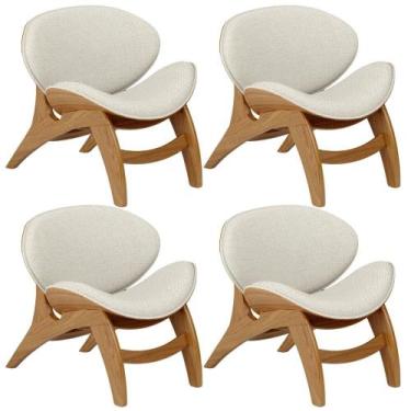 Imagem de Kit 4 Poltronas Decorativa Orgânica Sala Living Kadosh L02 Linho Champ