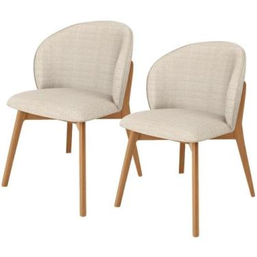 Imagem de Kit 02 Cadeiras de Jantar e Estar Living Estofada Mia L02 Linho Palha 