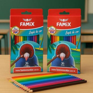 Imagem de Kit 2 Caixas Lápis de Cor Famix 36 Cores Cada  Total 72 Lápis Colorido
