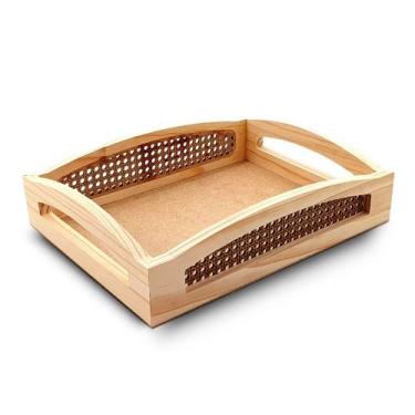 Imagem de Bandeja Retangular em Madeira Pinus com Palha  Café da Manhã, Chá ou D