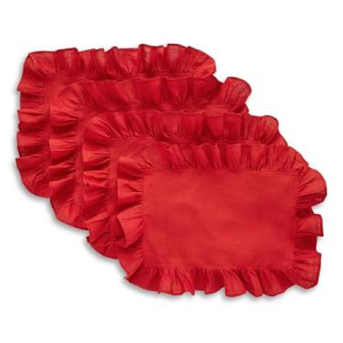 Imagem de Solino Home Jogo americano de linho conjunto de 4-100% linho puro vermelho 35,5 x 48,8 cm - Gabrielle Ruffle, feito à mão e lavável na máquina - Natal