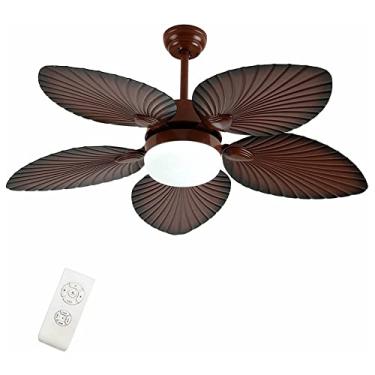 Imagem de Lustre, ModernChandelier, Ventiladores de teto silenciosos estilo tropical com luz 5 lâminas em forma de folha de palmeira Ventilador de teto Lustre Grande luminária de metal Decoração para