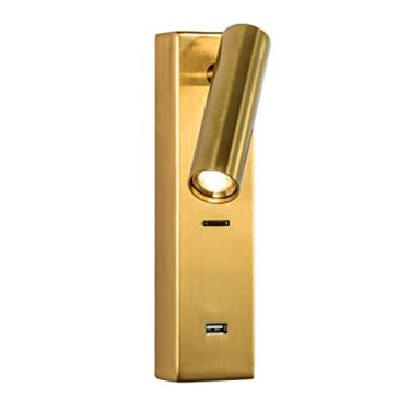 Imagem de Luminária de parede para leitura, luminária de cabeceira LED 3000K (branca), flexível, giratória 350°, para quarto, dourada