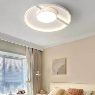 Imagem de Luminária de teto LED moderna com controle remoto, luminária de teto regulável para sala de estar, 3500K-6500K, grande luminária de teto, abajur de acrílico cremoso, decorativo, quarto, mesa