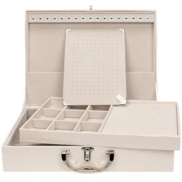 Imagem de Porta Joias Grande Em Maleta Dupla - Organizador Com VáRias Bandejas Para Bijuterias, Ideal Para Viagem - Caixa Grande Para Guardar Toda Sua ColeçãO(Marfim c/Gelo)